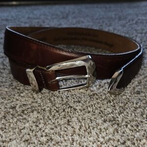Men's Brown Leather Belt with Silver Buckle